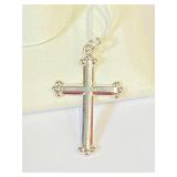 14K WHITE GOLD Cross Necklace 1" Long