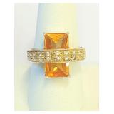 Unusual .925 Silver Ring Topaz Stone  Size 9   S