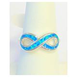 .925 Silver Opal Infinity Symbol Ring Sz 8   L