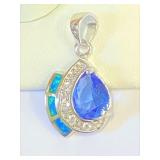 .925 Silver Drop Tanzanite Opal Pendant   S
