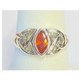 .925 Silver Celtic Design Garnet Ring Sz 7   R