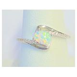 .925 Silver Fire Opal Ring Sz 8    R