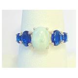 .925 Silver Larimar & Blue Sapphire Ring Sz 8   CA