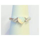 .925 Silver Opal Heart Ring Sz 5   R