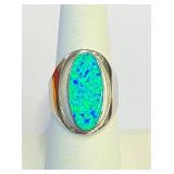 .925 Silver Blue Fire Opal Ring Sz 8   T