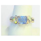 .925 Silver Princess Tanzanite & Opal Ring Sz 9