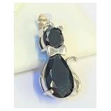 .925 Silver Onyx Cat Pendant  S