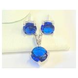 .925 Silver Blue Sapphire Pendant and Earrings  E