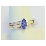 .925 Silver Tanzanite & White Opal Ring Sz 9  S