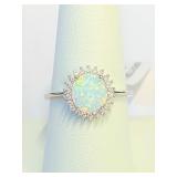 .925 Silver Opal Ring Sz 9   L