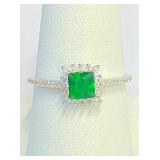 .925 Silver Princess Emerald Ring Size 9   A
