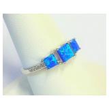 .925 Silver Blue Fire Opal Ring Sz 9    R