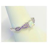 .925 Silver Opal w/Amethyst  Ring Sz    L