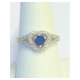 .925 Silver Sapphire in Heart Ring Sz 8   R