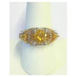 .925 Silver Yellow Honey Bee Shaped Ring Sz 10