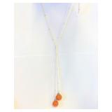 40" Fashion Silver Tie Necklace With Amber