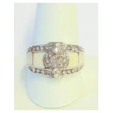 .925 Silver Opal Inlay & Zircon Ring  Size 9