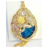 Beautiful Necklace  30" With Crystals and Carved