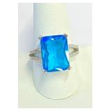 .925 Silver 11.29 ct Blue Sapphire Ring Sz 9