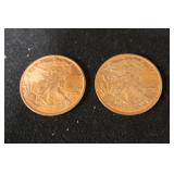 2 Walking Liberty 1/4 oz Fine Copper Rounds