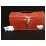 Vintage Red Metal Tool Box with Handle