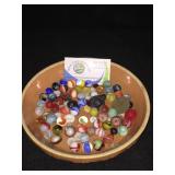 Marble and button collection, pie plate