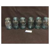BLUE Mason quart jars lot of 6