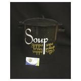 Large metal soup kettle with cover