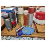 Thermoses, lantern, flashlight Thermoses, lantern, flashlight