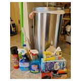 Trash can and cleaning supplies Trash can and cleaning supplies