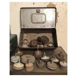 Box with assorted grinding wheels, Empty Box with assorted grinding wheels, Empty