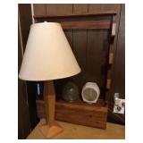 Wooden gun rack, lamp, two light globes Wooden gun rack, lamp, two light globes