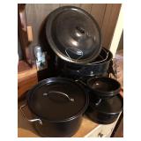 Assorted enamelware, pots, lids, bowls, canning. Assorted enamelware, pots, lids, bowls, canning.