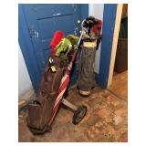 Two bags of golf clubs and miscellaneous Two bags of golf clubs and miscellaneous