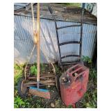 Dolly, lawn mower, metal gas can Dolly, lawn mower, metal gas can
