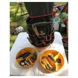 Tool bucket with trays, stud finder, Tool bucket with trays, stud finder,