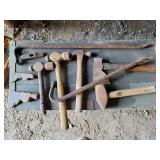 Wood box, miscellaneous hand tools, tool box, oil Wood box, miscellaneous hand tools, tool box, oil