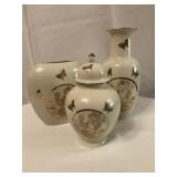 Cream and gold birds and butterflies ceramics Cream and gold birds and butterflies ceramics