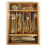 Silverware, silver & gold and wood tray Silverware, silver & gold and wood tray