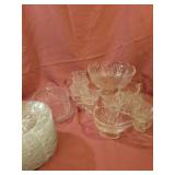 Crystal serving dishes, 12 punch cups, 16 plates