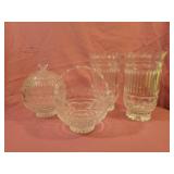 Matching crystal basket, covered dish, vases or