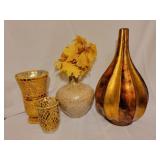 Gold Glass mosaic vases, two large ceramic vases