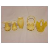 Pale yellow glass vases and baskets Pale yellow glass vases and baskets