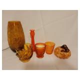 Amber and orange colored glass vases,