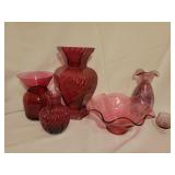 Dark Pink glass vases and bowl Dark Pink glass vases and bowl