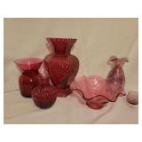 Dark Pink glass vases and bowl