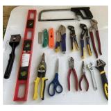 Pliers, Hacksaw, Level, Misc Tools Lot