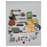 Assorted model train buildings, vehicles, people, Assorted model train buildings, vehicles, people,