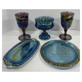 Indiana Glass Blue Carnival Glass Lot Indiana Glass Blue Carnival Glass Lot