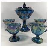 Indiana Glass Harvest Grape Blue Carnival Lot Indiana Glass Harvest Grape Blue Carnival Lot